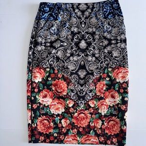Boston Proper Mirrored Vase Skirt Zip Front Vent Size 10 NEW Pencil Stretch